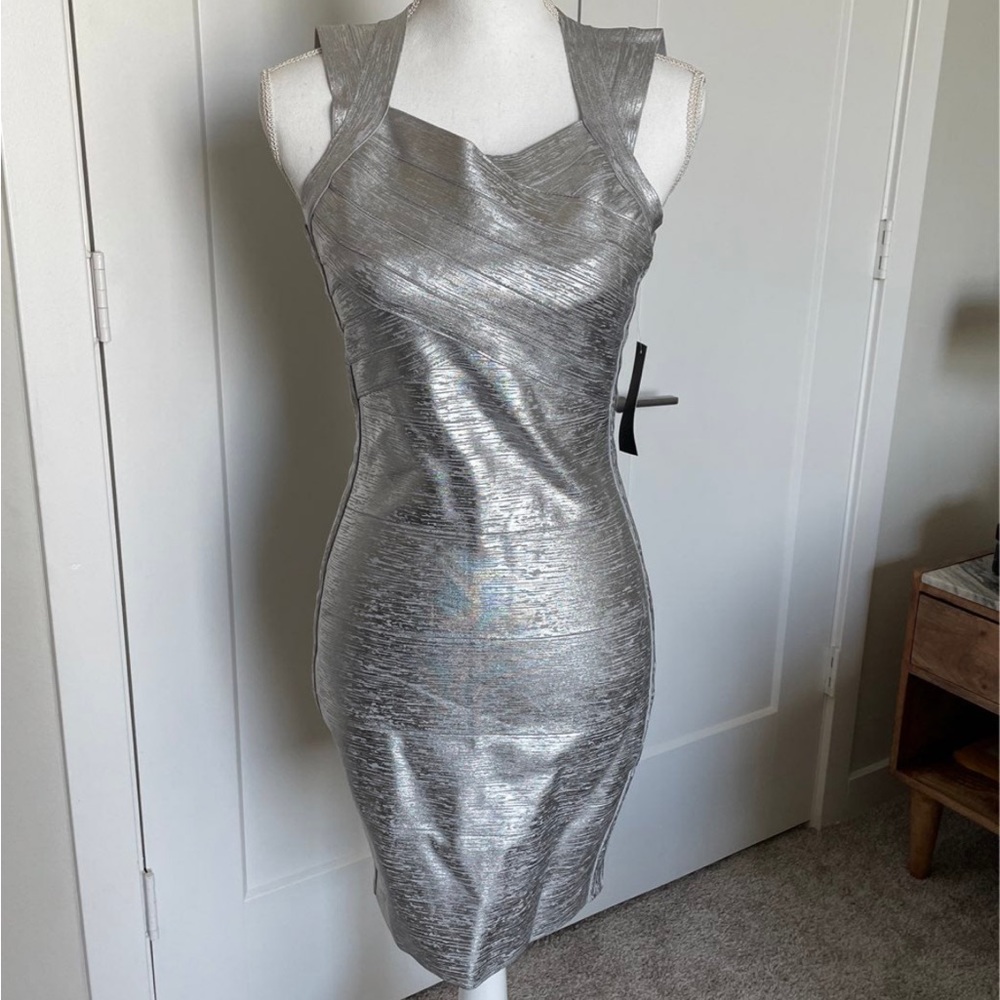 Venus Dress Silver Bandage Metallic